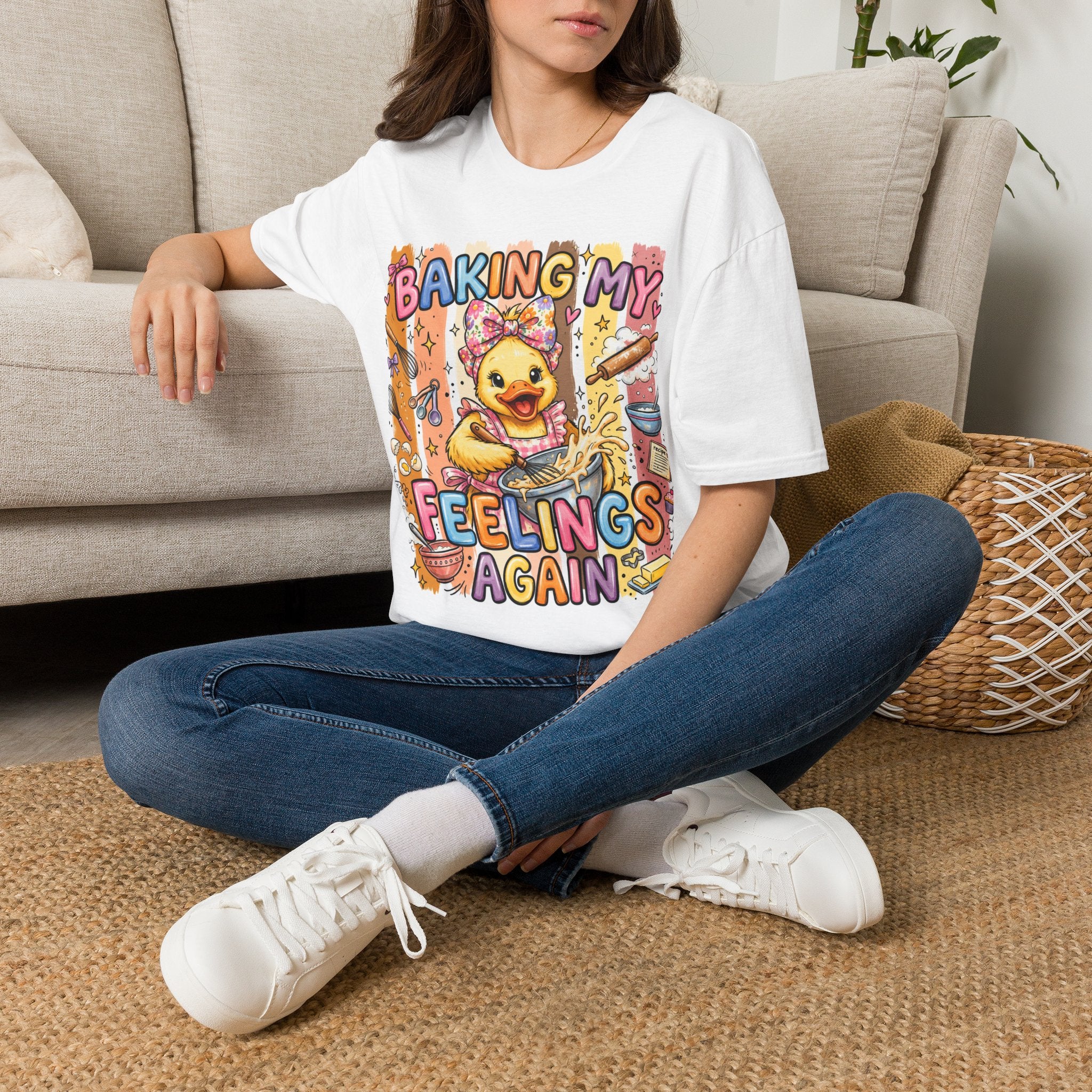 Baking My Feelings Again Cute Duck Baking Graphic Tee