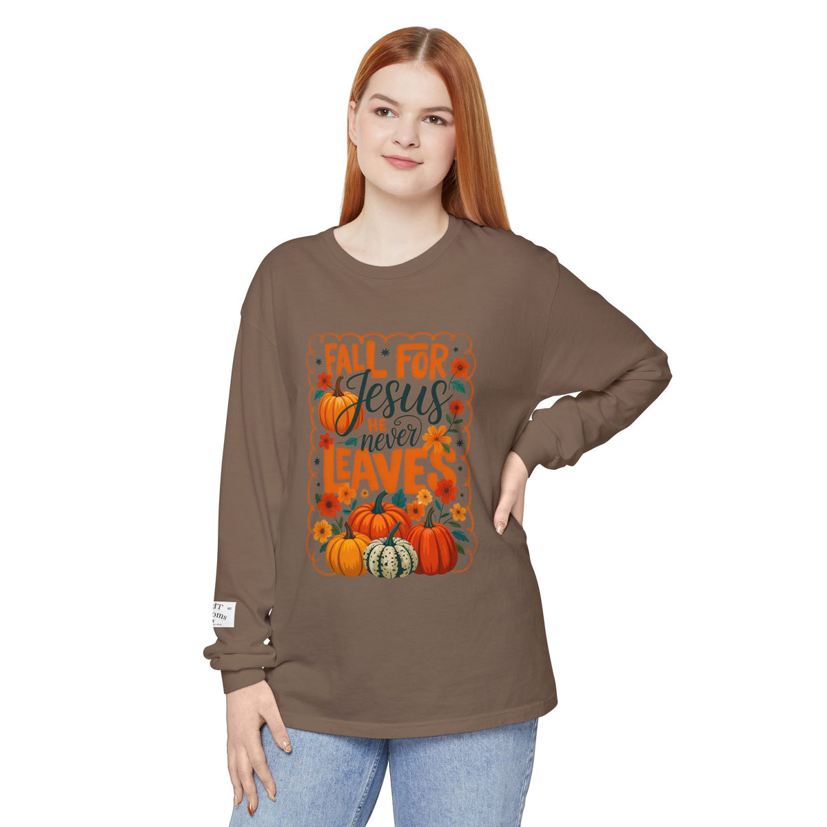 Fall For Jesus Long Sleeve Tee — Pumpkin Autumn Faith Shirt