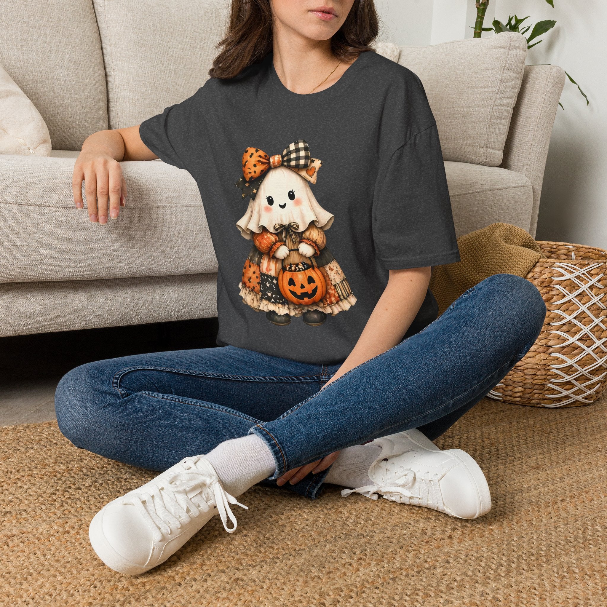 Halloween Ghost Girl T-Shirt — Cute Pumpkin Costume Fall Tee