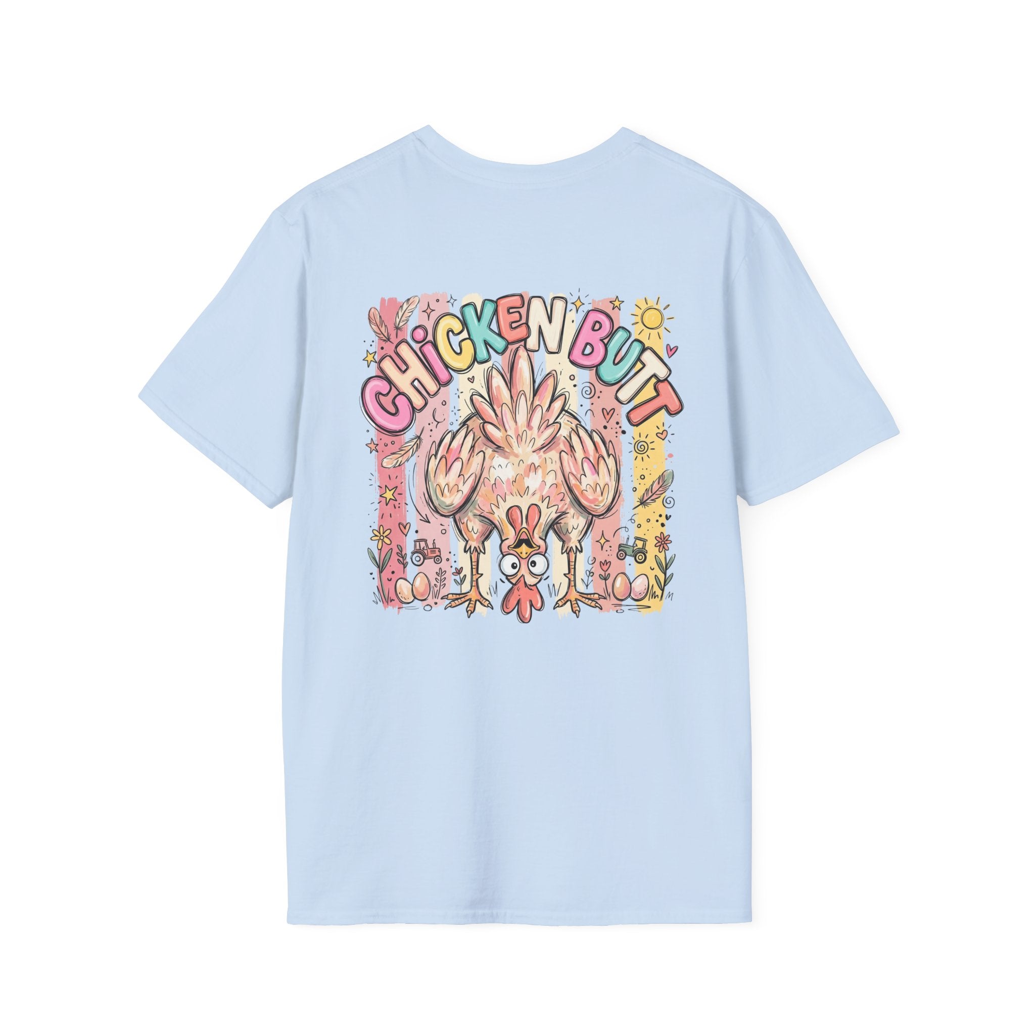 Guess What? Colorful Rooster Graphic T-Shirt — Playful Farm Animal Tee