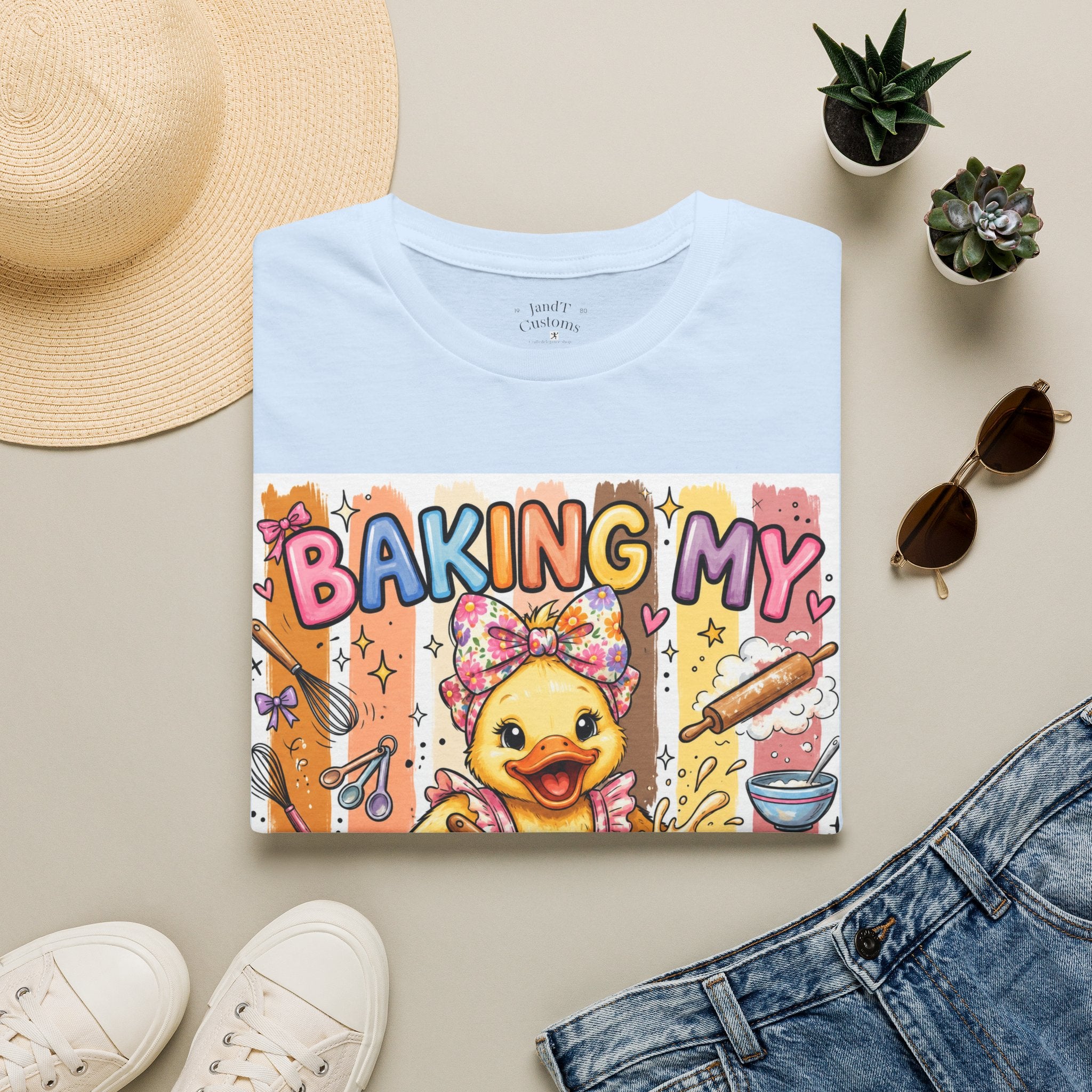 Baking My Feelings Again Cute Duck Baking Graphic Tee