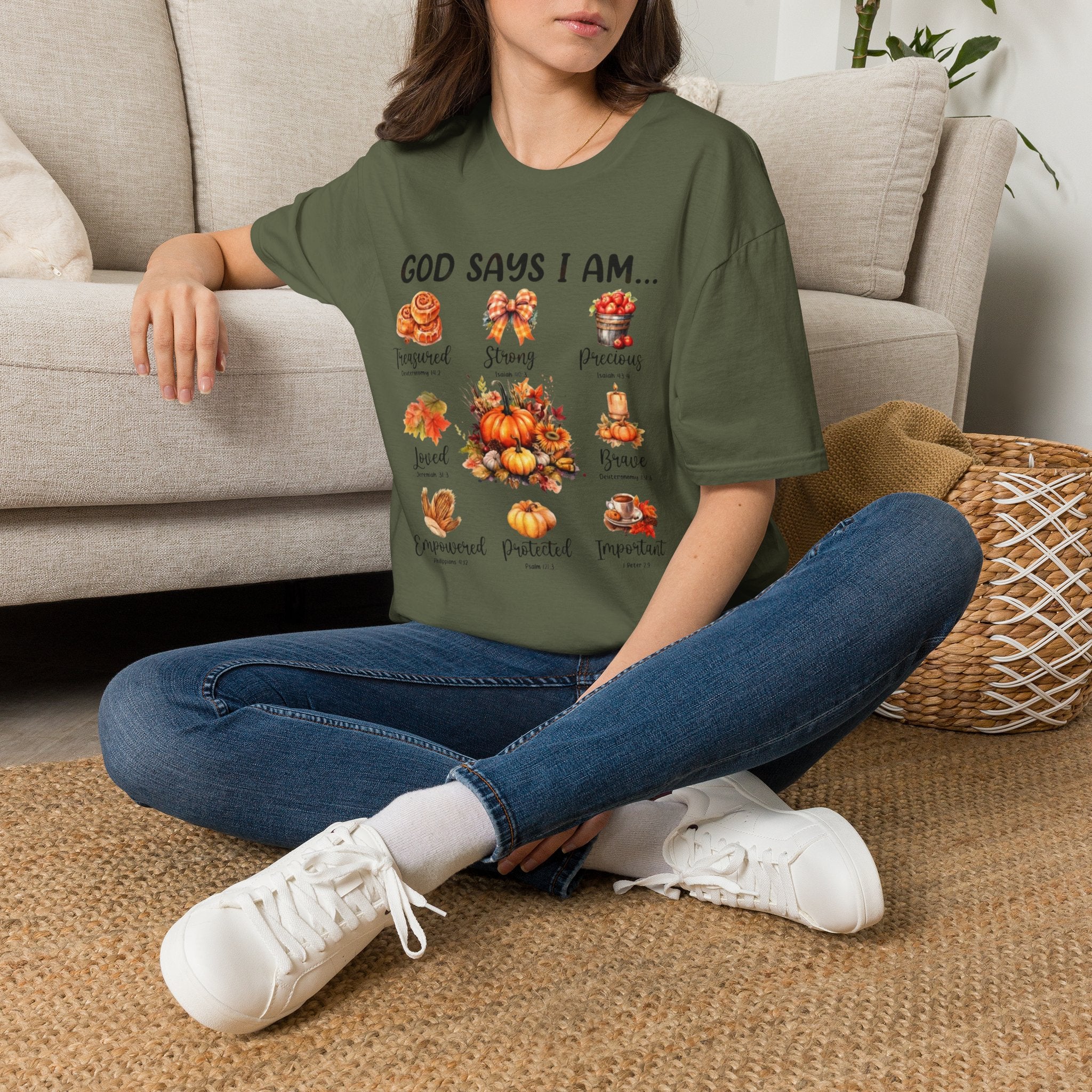 Faith-Based Fall T-Shirt — "God Says I Am" Thanksgiving Blessings Tee