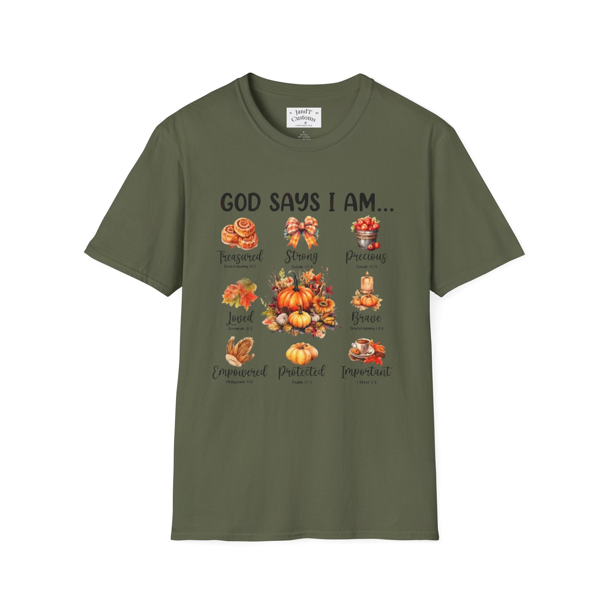 Faith-Based Fall T-Shirt — "God Says I Am" Thanksgiving Blessings Tee