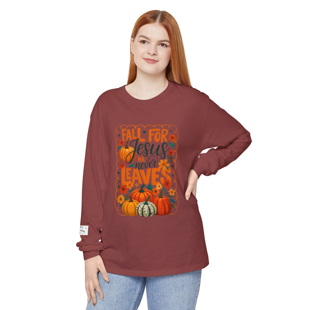Fall For Jesus Long Sleeve Tee — Pumpkin Autumn Faith Shirt