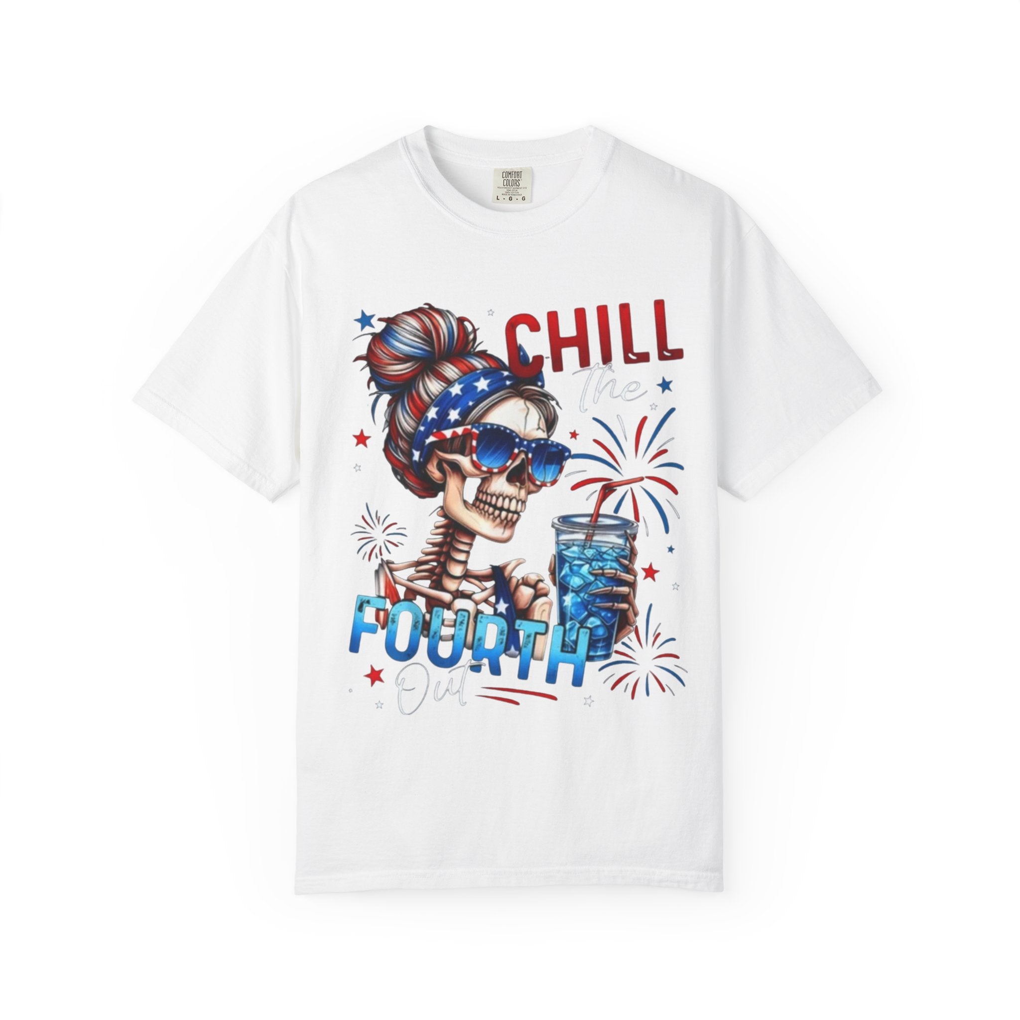 Fourth of July Graphic T-Shirt — "Chill the Fourth" Patriotic Skull & "Land of the Free" Back Print