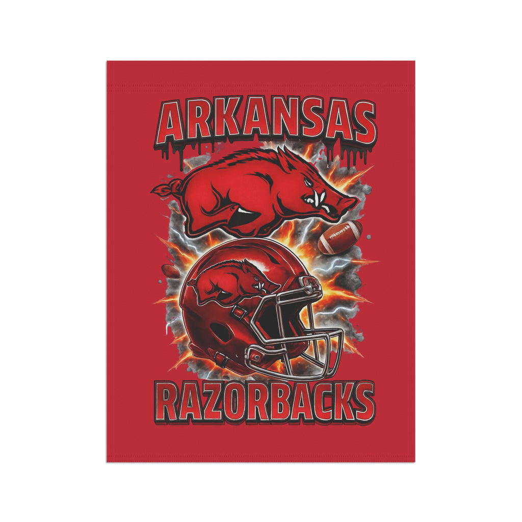 Arkansas Razorbacks Garden Flag — Football Helmet & Hog Yard Banner