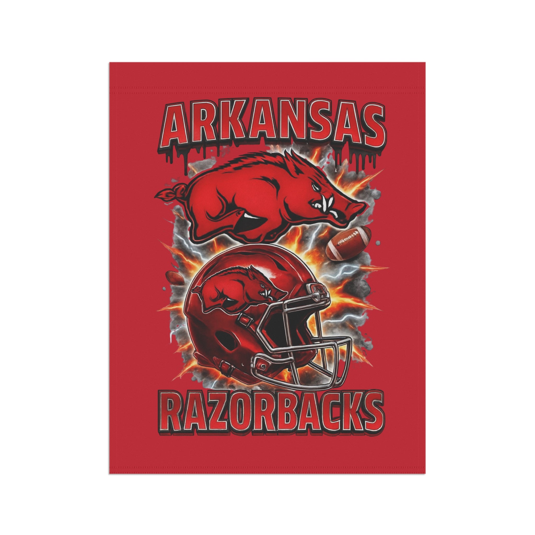 Arkansas Razorbacks Garden Flag — Football Helmet & Hog Yard Banner