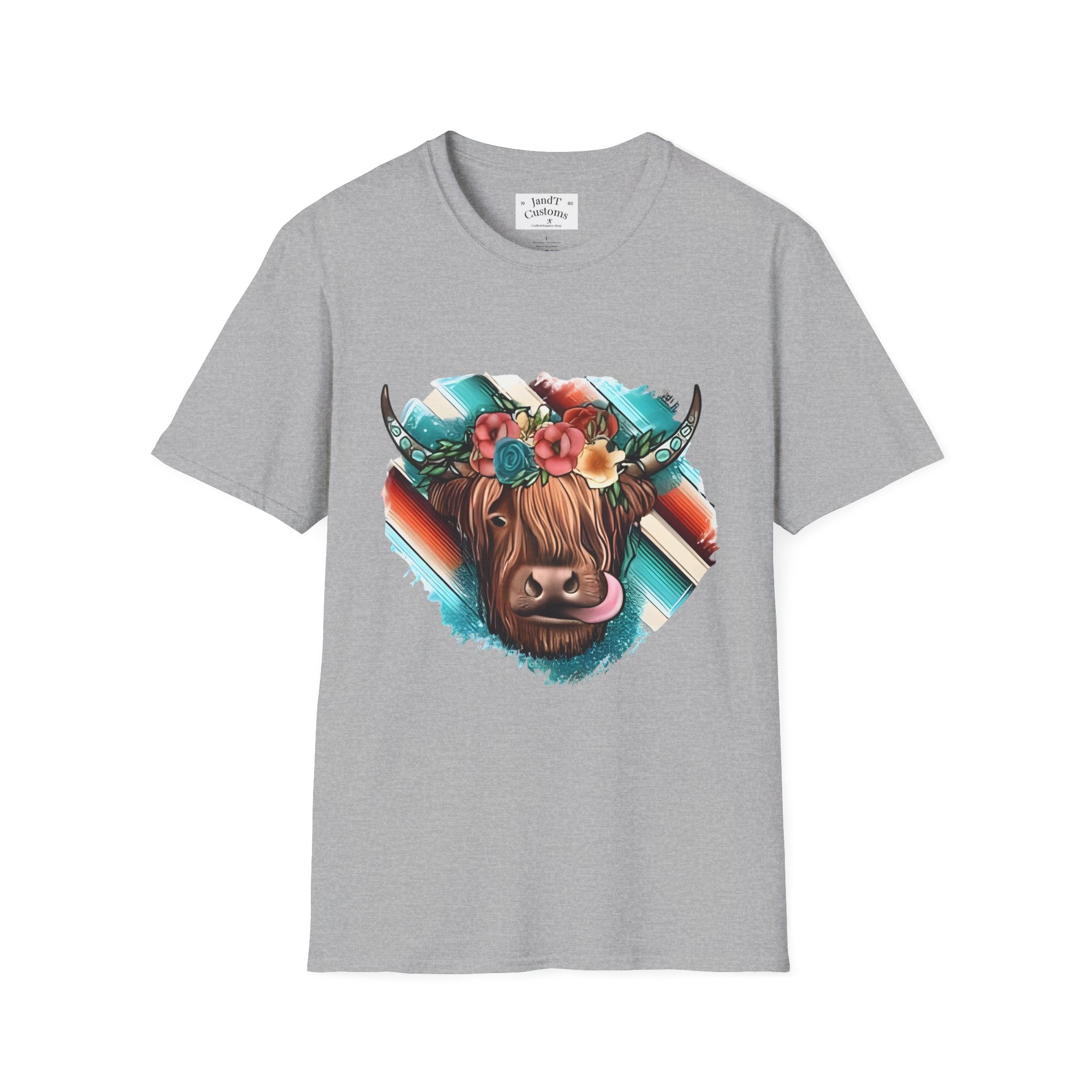 Floral Highland Cow T-Shirt — Boho Cow With Flower Crown Graphic Tee