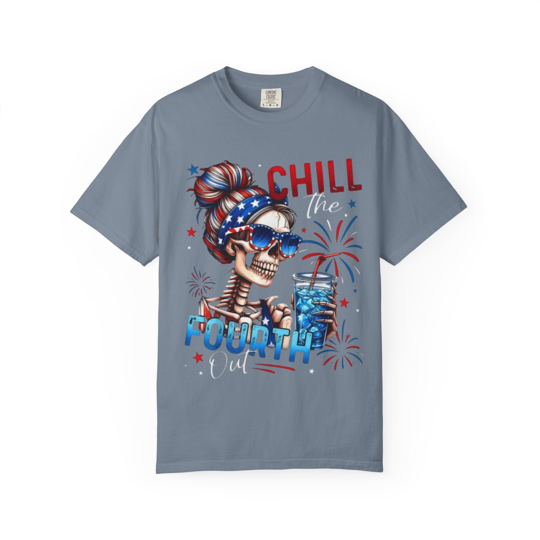 Fourth of July Graphic T-Shirt — "Chill the Fourth" Patriotic Skull & "Land of the Free" Back Print