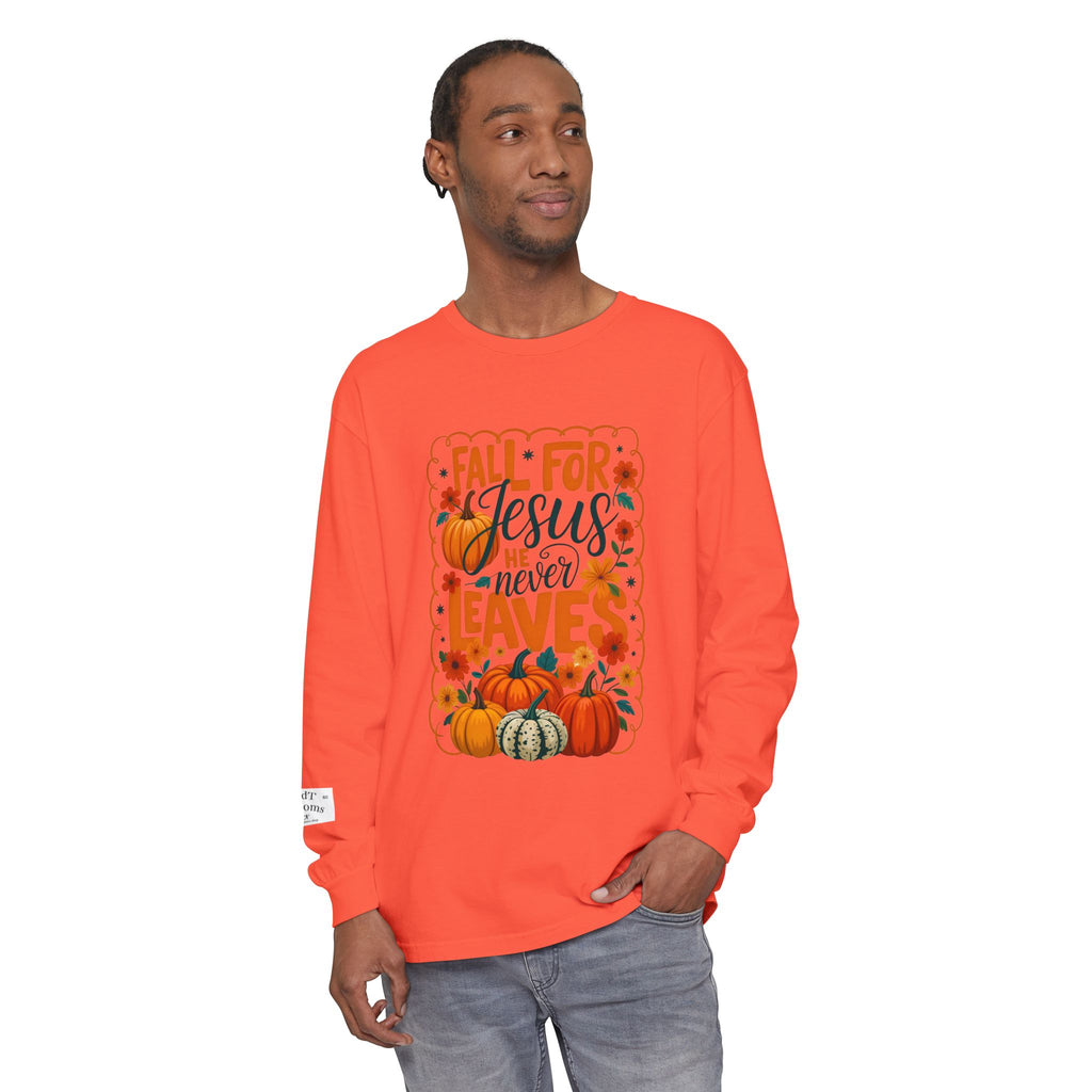 Fall For Jesus Long Sleeve Tee — Pumpkin Autumn Faith Shirt