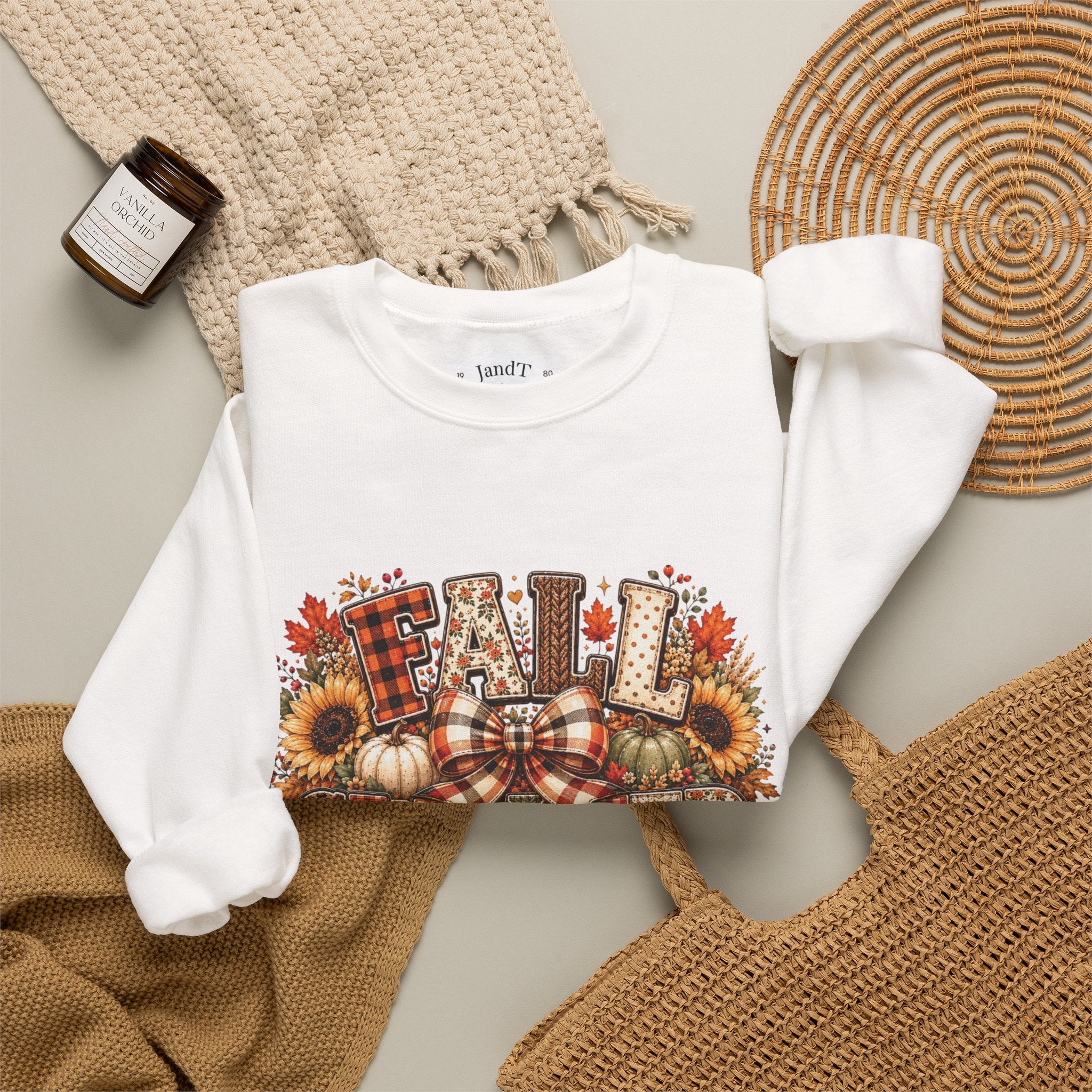 Fall Weather Together Crewneck Sweatshirt — Cozy Autumn Pumpkin & Sunflower Design