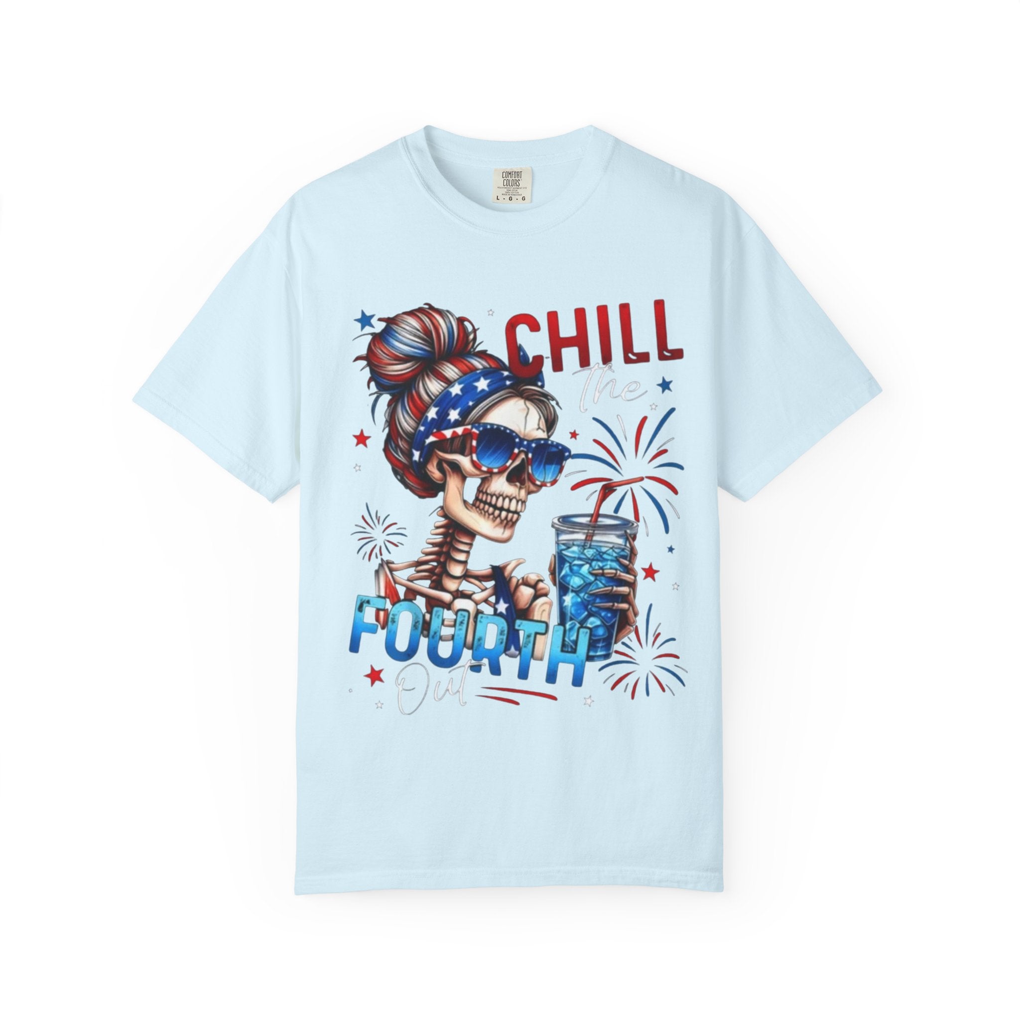 Fourth of July Graphic T-Shirt — "Chill the Fourth" Patriotic Skull & "Land of the Free" Back Print