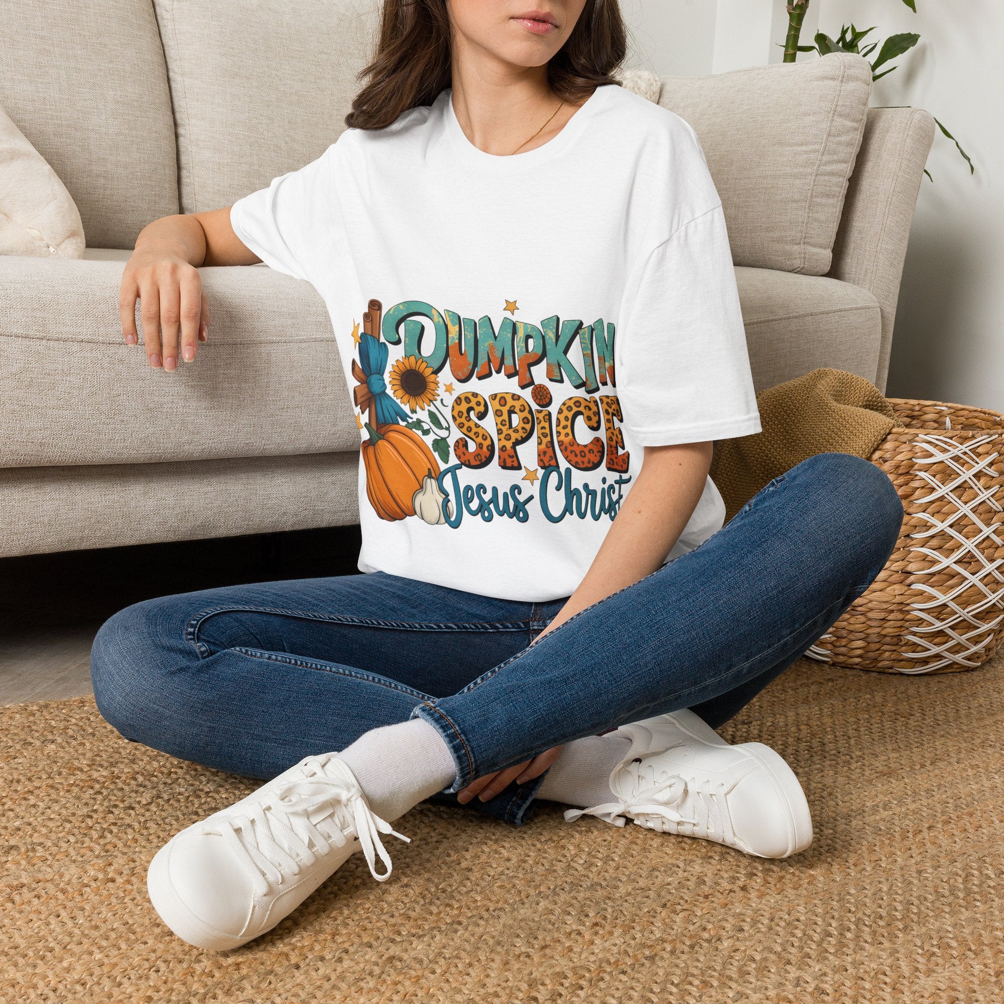 Pumpkin Spice Jesus Christ T-Shirt — Fall Pumpkin & Sunflower Graphic Tee
