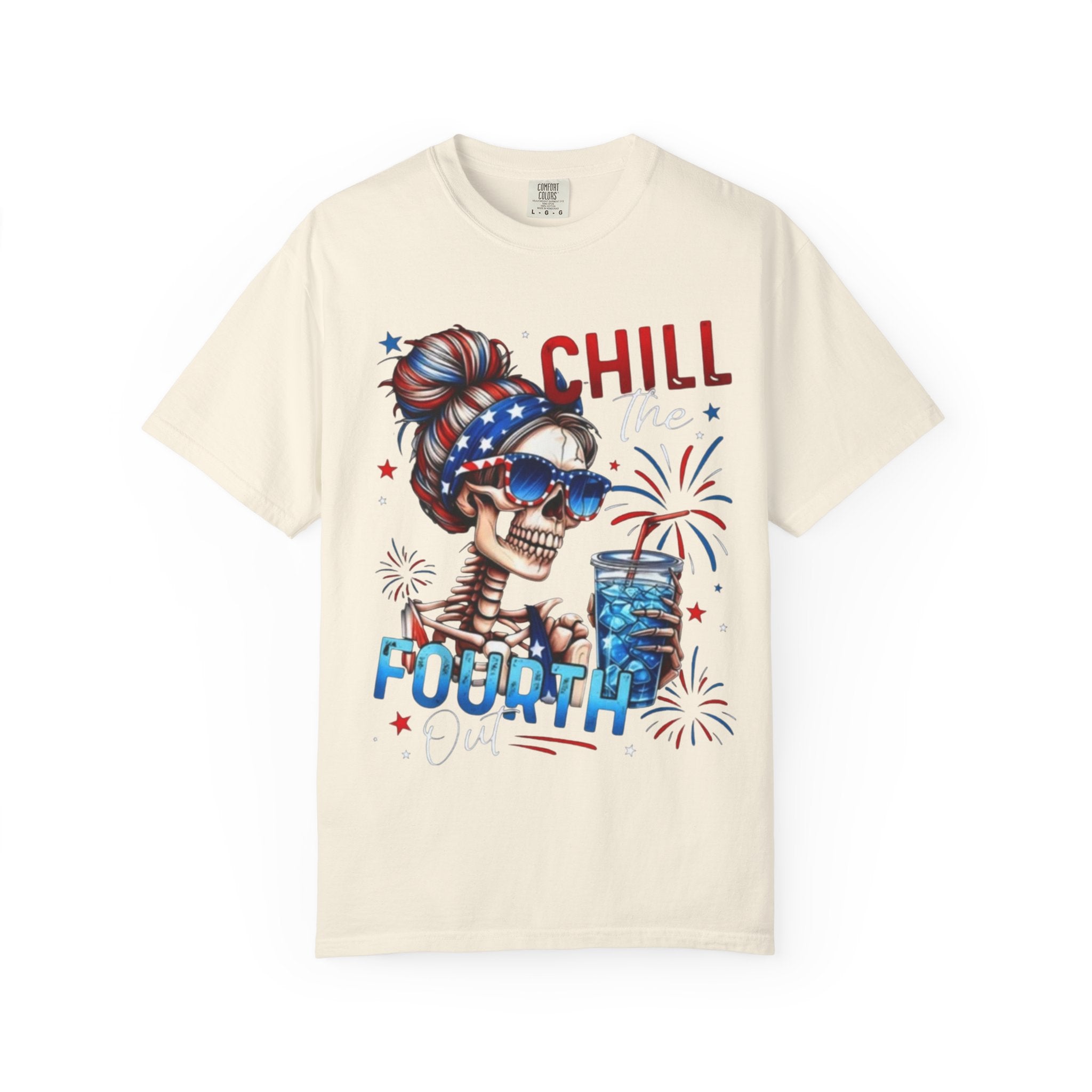 Fourth of July Graphic T-Shirt — "Chill the Fourth" Patriotic Skull & "Land of the Free" Back Print