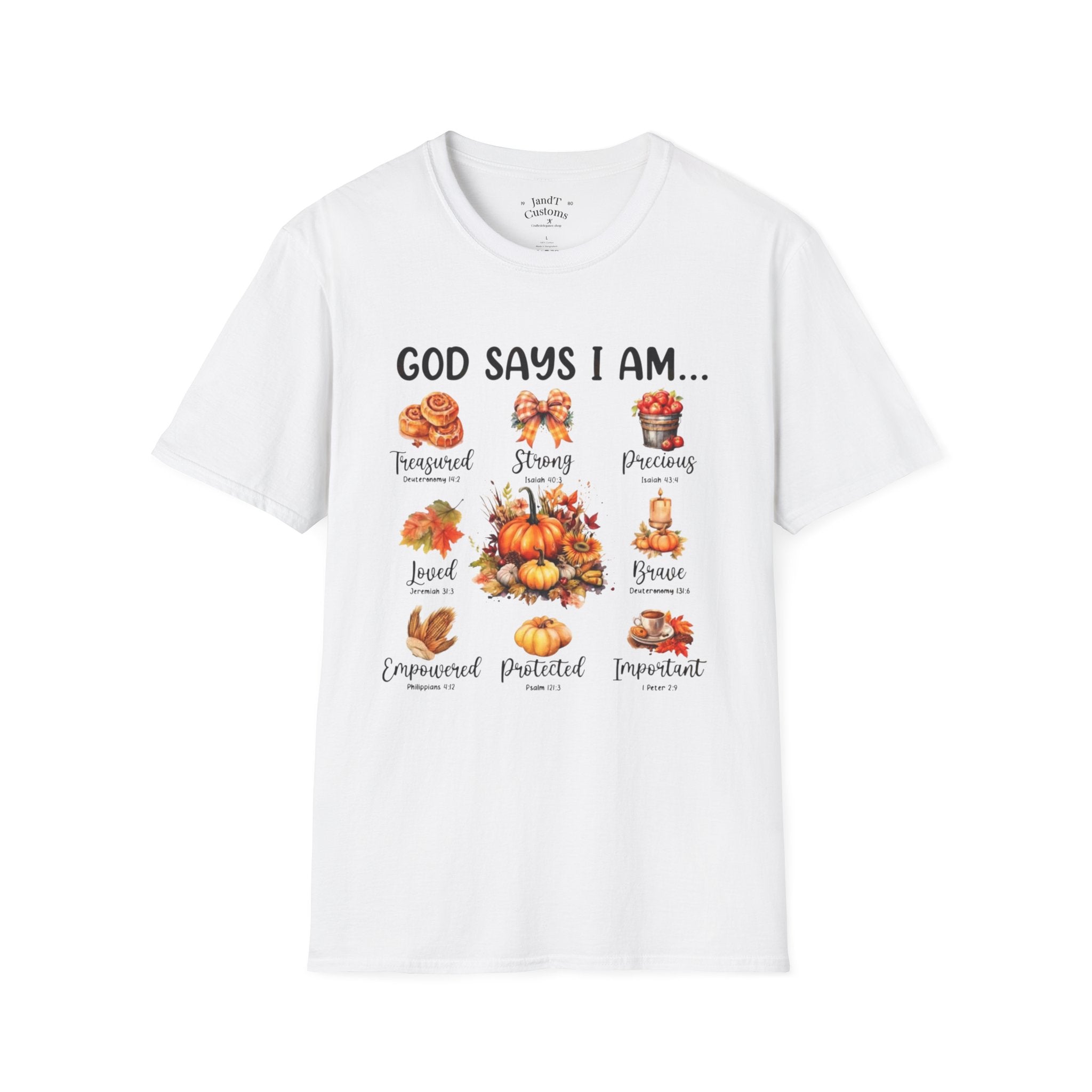 Faith-Based Fall T-Shirt — "God Says I Am" Thanksgiving Blessings Tee