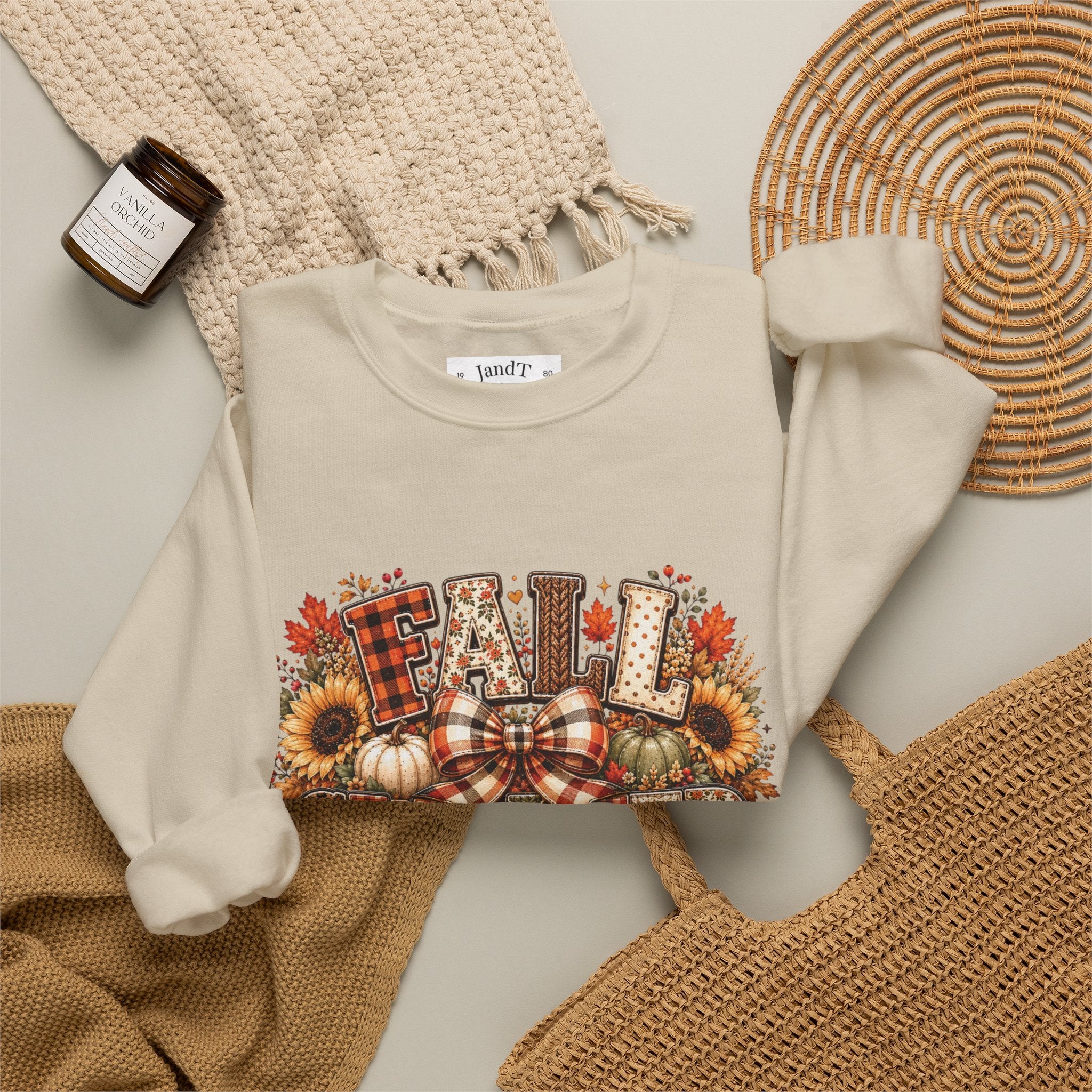 Fall Weather Together Crewneck Sweatshirt — Cozy Autumn Pumpkin & Sunflower Design